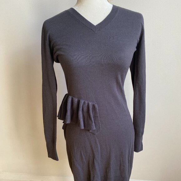 MM6 Maison Margiela knit long sleeve dress gray sz Small ruffles wool blend - Picture 1 of 8